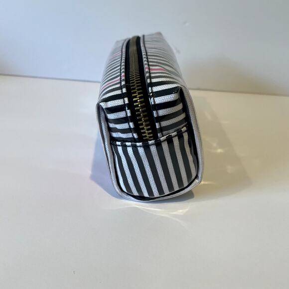 Victoria's Secret Make Up Bag Womens Black White Pink Stripe Beauty Cosmetic - Picture 5 of 8